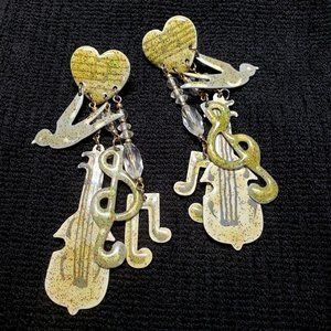VINTAGE 90'S BOHO LILITH FAIRE PEACE, DOVE & GUITAR EARRINGS